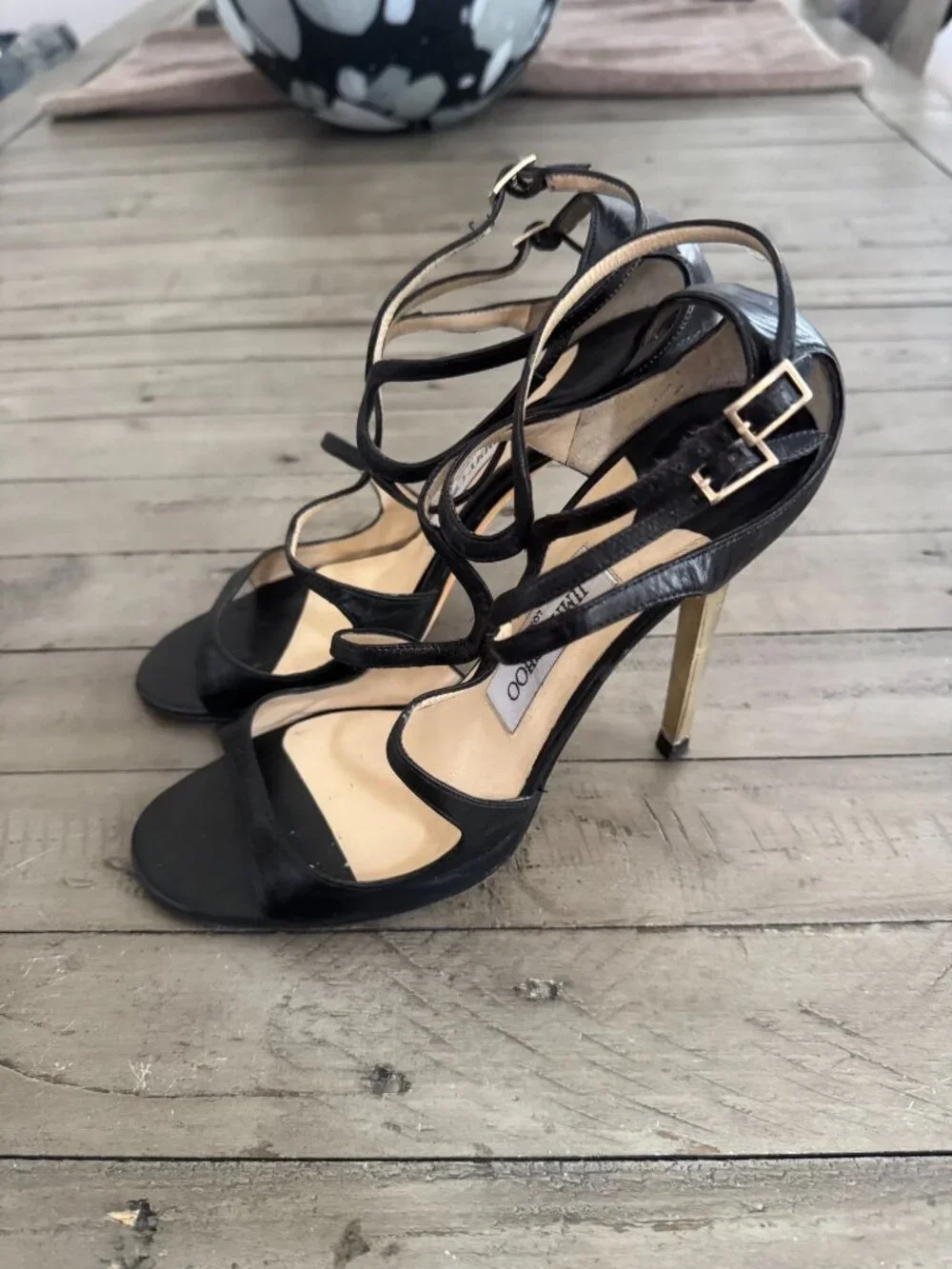 Jimmy Choo Ivette Lang Mirror Stiletto Heel Strappy Leather Pumps Black 39